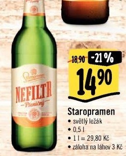 Pivo světlý ležák Staropramen