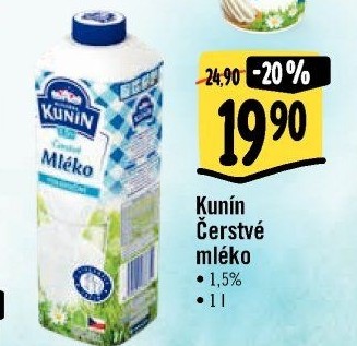 Mléko čerstvé Kunín - 1,5% polotučné