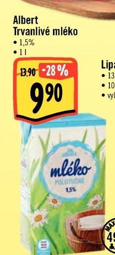 Mléko trvanlivé Albert - 1,5% polotučné