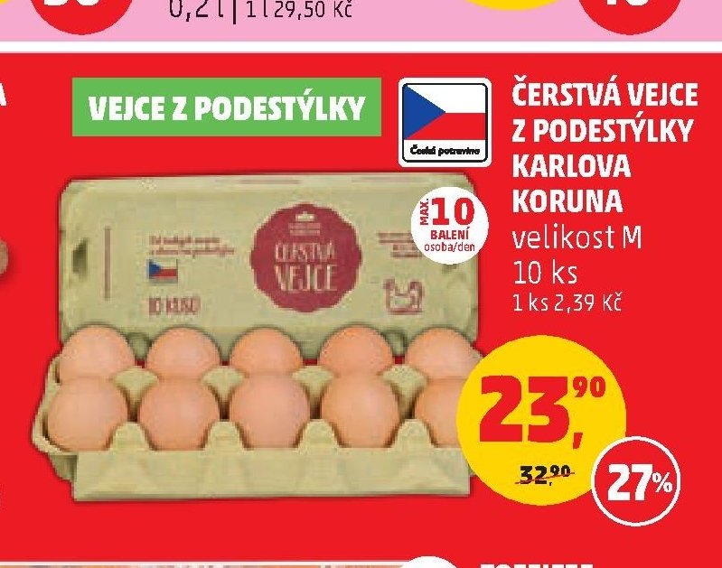 Čerstvá vejce z podestýlky Karlova Koruna