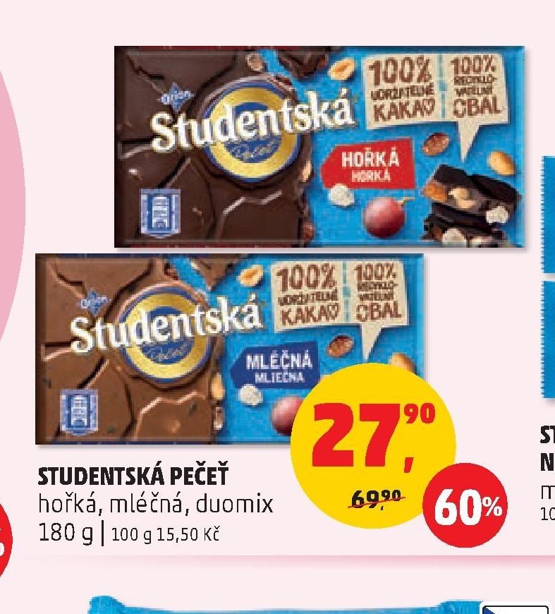 STUDENTSKÁ PEČEŤ hořká, mléčná, duomix