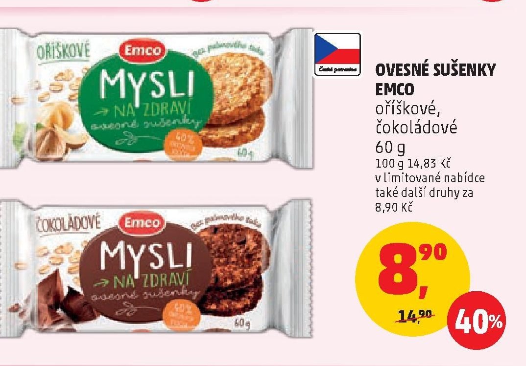 OVESNÉ SUŠENKY EMCO oříškové, čokoládové