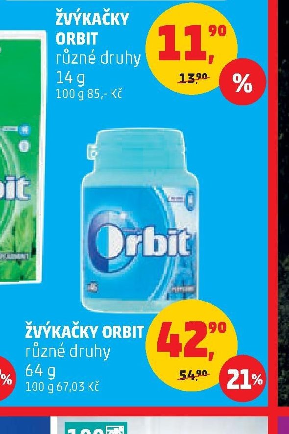 ŽVÝKAČKY ORBIT různé druhy 64 g