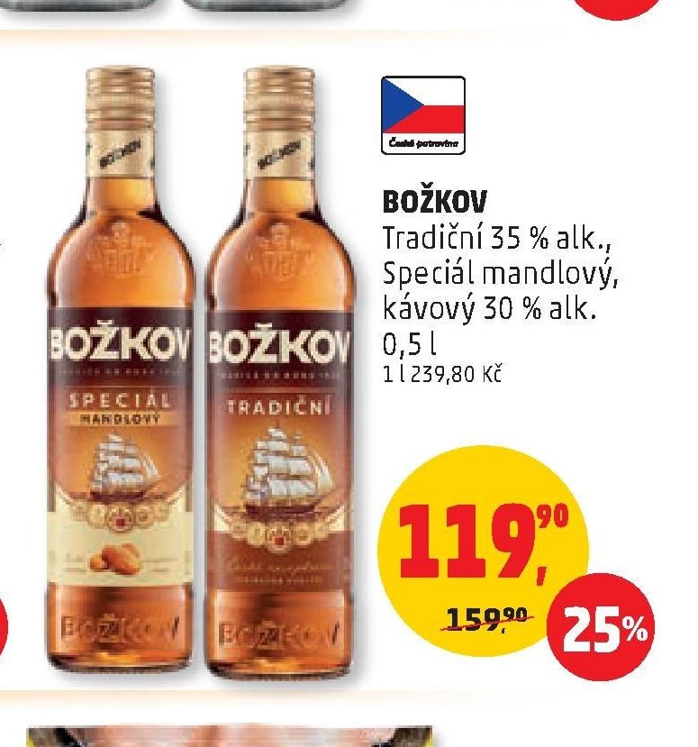 BOŽKOV Tradiční 35 % alk., Speciál mandlový, kávový 30 % alk. 0,5 l