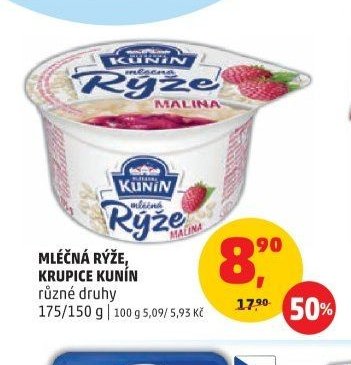 Mléčná rýže, Krupice Kunín, různé druhy