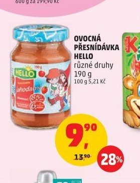 OVOCNÁ PŘESNÍDÁVKA HELLO různé druhy 190 g