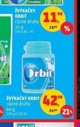 Žvýkačky Orbit různé druhy 64g