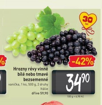 Hrozny révy vinné bílé nebo tmavé bezsemenné