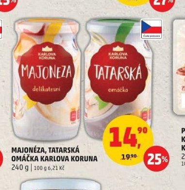 Majonéza, tatarská omáčka Karlova Koruna 240 g