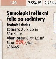 Samolepicí reflexní fólie za radiátory - UNI HOBBY akcniletaky.com