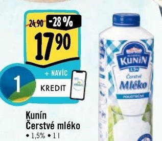Mléko čerstvé Kunín - 1,5% polotučné
