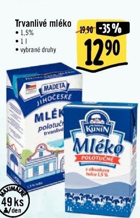 Mléko trvanlivé Jihočeské Madeta - 1,5% polotučné