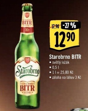 Pivo světlý ležák Bitr Starobrno