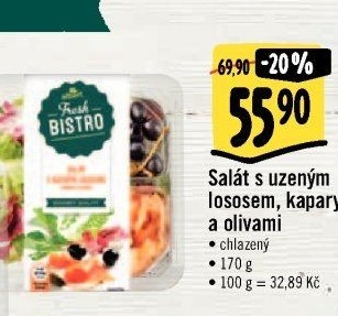 Salát s uzeným lososem, kapary a olivami Albert Fresh Bistro