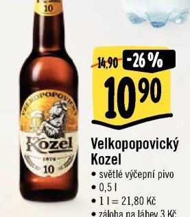 Pivo světlé výčepní 10°Velkopopovický Kozel