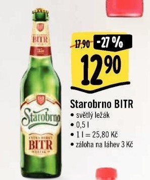 Pivo světlý ležák Bitr Starobrno