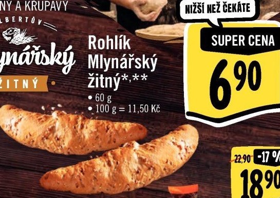 Rohlík Mlynářský žitný Albert