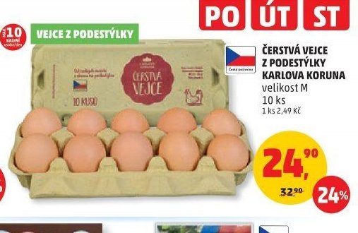 Čerstvá vejce z podestýlky Karlova Koruna