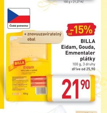 BILLA Eidam, Gouda, Emmentaler plátky