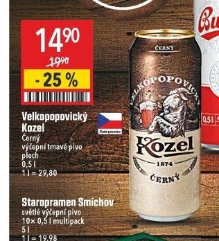 Velkopopovický Kozel Černý výčepní tmavé pivo plech 0,5 l