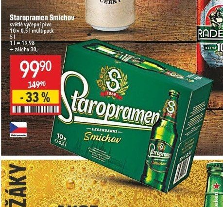 Staropramen Smíchov světlé výčepní pivo 10x 0,5 l multipack