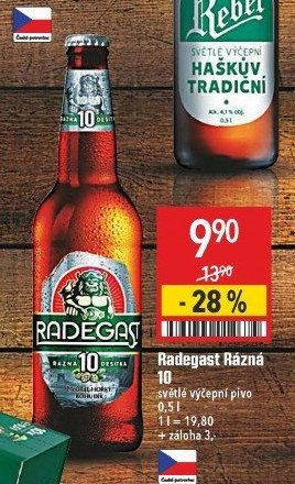 Radegast Rázná 10 světlé výčepní pivo 0,5 l