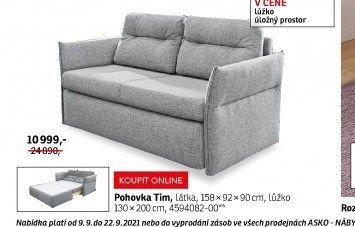 Pohovka Tim, látka, 158x92x90 cm, lůžko 130x200 cm - ASKO akcniletaky.com