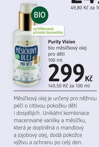 Měsíčkový olej dětský bio Purity Vision
