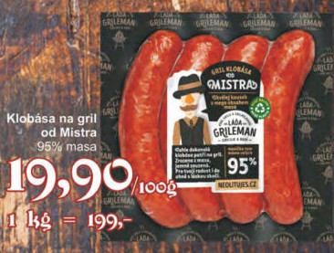 Grilovací klobása od Mistra Láďa Grileman Kostelecké uzeniny