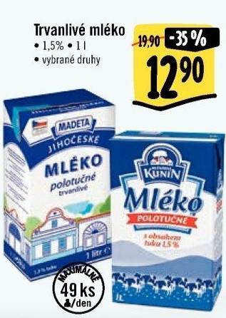 Mléko trvanlivé Jihočeské Madeta - 1,5% polotučné