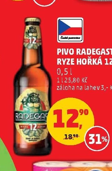 Pivo Radegast Ryze hořká 12 0,5 l