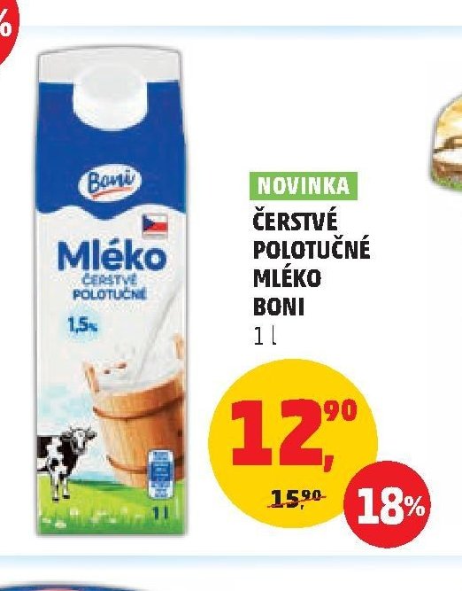 Čerstvé polotučné mléko Boni