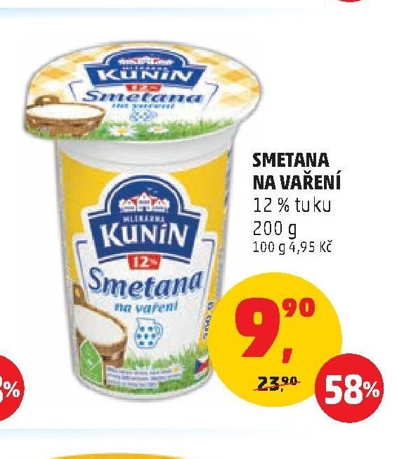 Smetana na vaření Kunín
