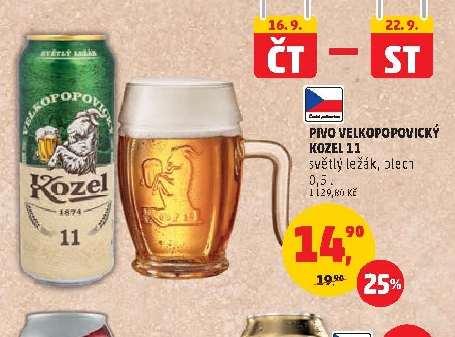 PIVO VELKOPOPOVICKÝ KOZEL 11 světlý ležák, plech 0,5 l