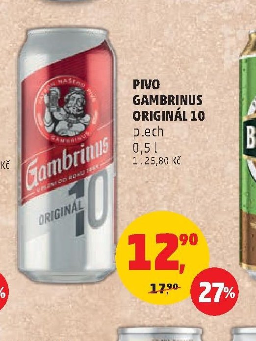 PIVO GAMBRINUS ORIGINÁL 10 plech 0,5 l