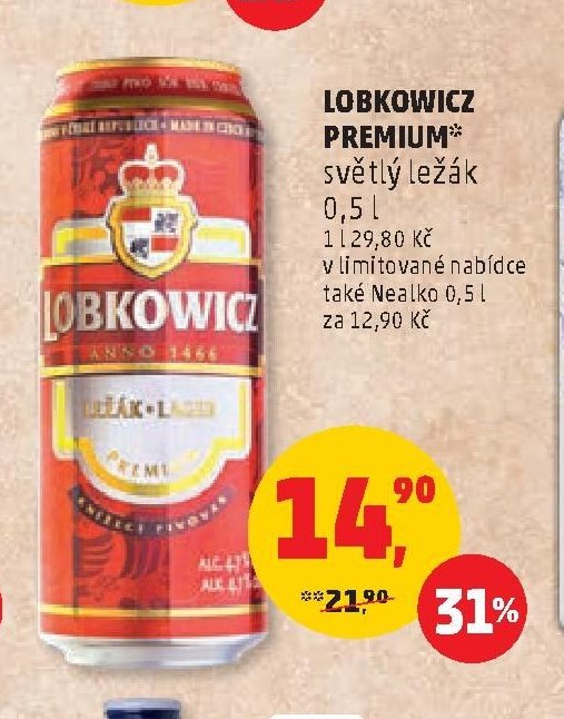 LOBKOWICZ PREMIUM světlý ležák 0,5 l