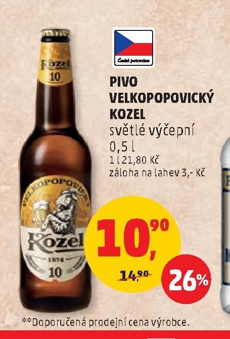 PIVO VELKOPOPOVICKÝ KOZEL 10 světlé výčepní 0,5 l