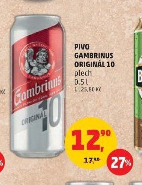 PIVO GAMBRINUS ORIGINÁL 10 plech 0,5 l