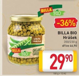 Hrášek bio Billa
