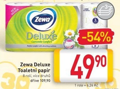 Toaletní papír 3vrstvý Deluxe Zewa - BILLA akcniletaky.com