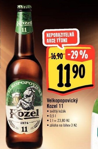 Pivo světlý ležák 11° Medium Velkopopovický Kozel