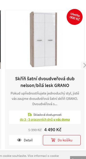 Skříň šatní dvoudveřová dub nelson/bílá lesk GRANO - Jamall akcniletaky.com