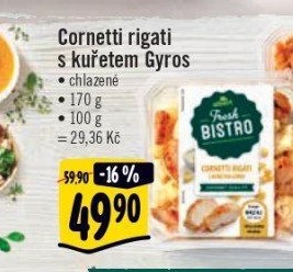 Cornetti rigati s kuřetem gyros Albert Fresh Bistro