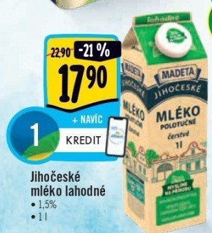 Mléko čerstvé lahodné Jihočeské Madeta - 1,5% polotučné