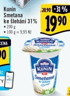 Smetana ke šlehání Kunín 31%