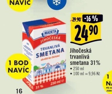 Smetana ke šlehání trvanlivá Jihočeská Madeta 31%