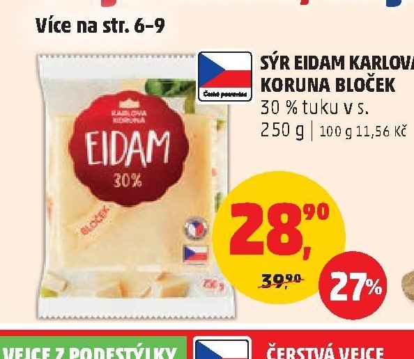SÝR EIDAM KARLOVA KORUNA BLOČEK