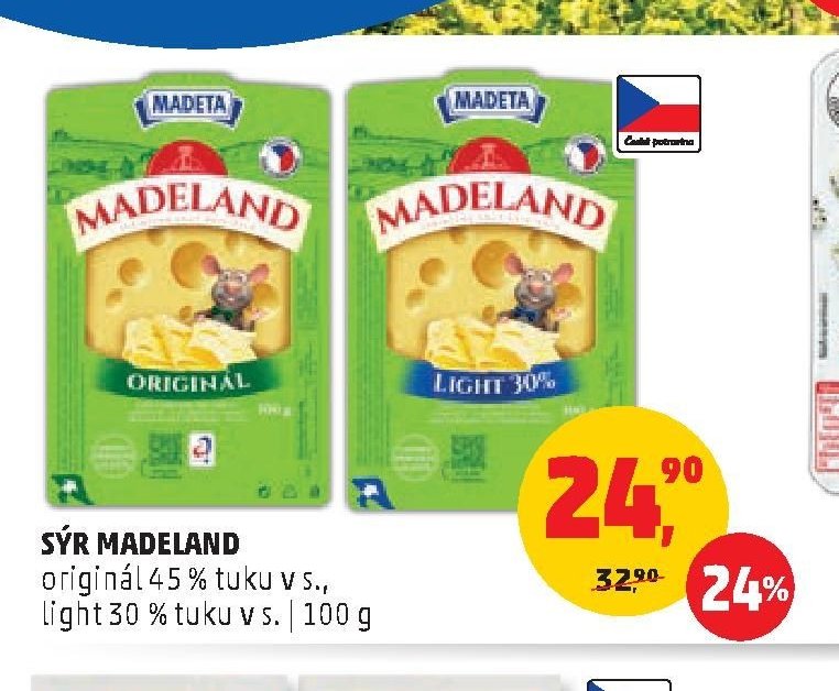 SÝR MADELAND originál 45 % tuku v s., light 30 % tuku v s.