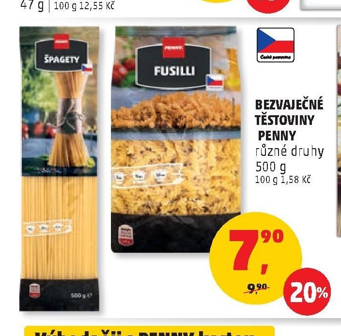 Bezvaječné těstoviny Penny různé druhy 500 g