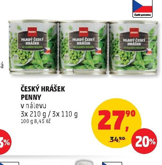 Český hrášek Penny v nálevu 3x 210 g